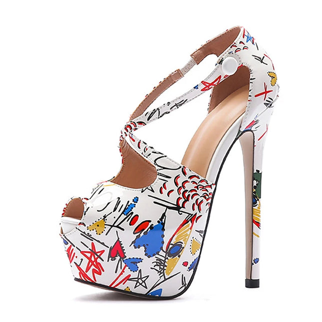 Hand-Painted Leather Platform Pumps Shoes - VOLDRI