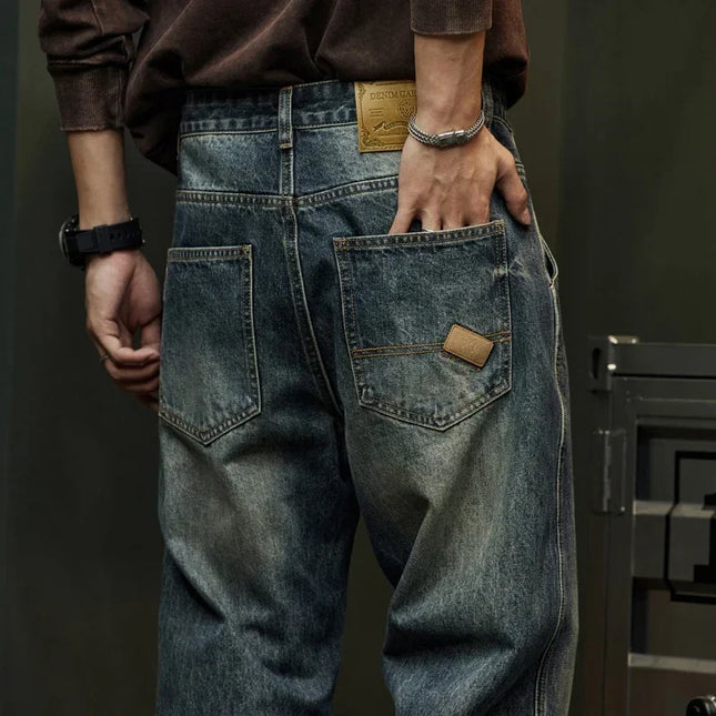 Trendy Men's Harem Pants, Fashionable Splicing Design, Retro Jeans, High Quality Men's Sports Loose Denim Brand Men's Clothing -   | Stylish & Elegant Fashion by Voldri