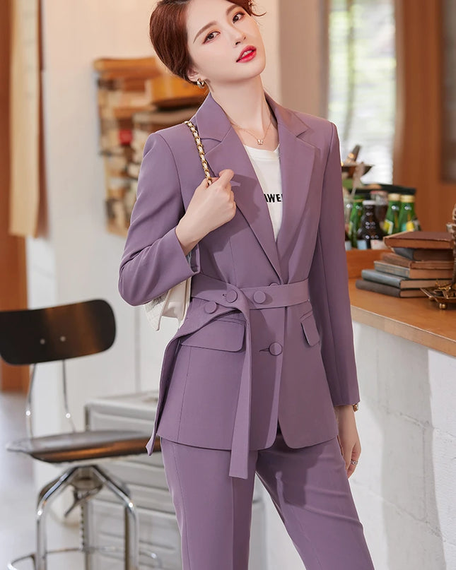 Pant Suit With Sashes Blazer Wear - VOLDRI