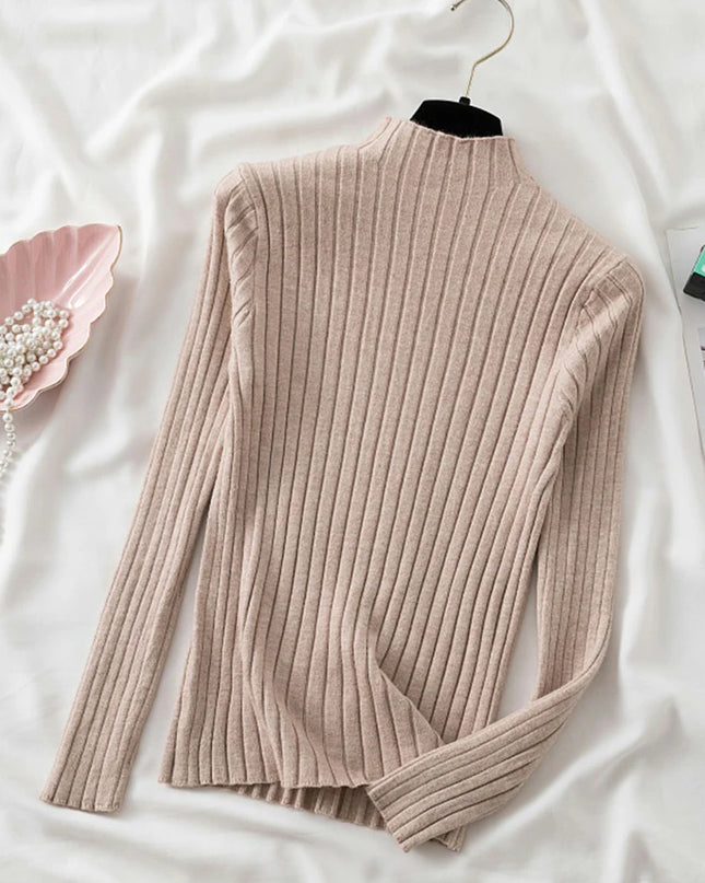 Ribbed Sweater Turtleneck Tops - VOLDRI