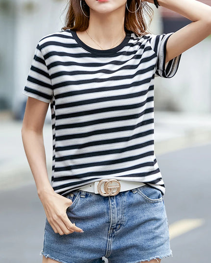 Casual Striped Cotton T Shirt - VOLDRI