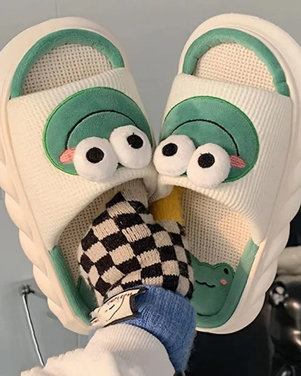 Cartoon Frog Linen Slippers