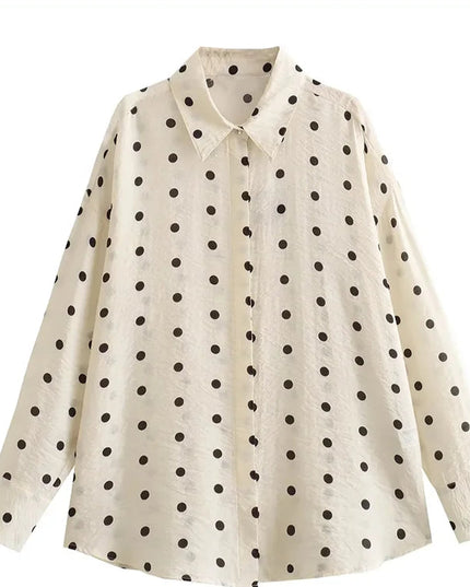 Casual Vintage Beige Dot Shirt - VOLDRI