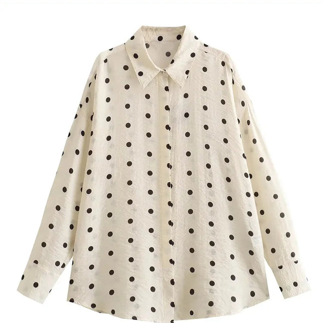 Casual Vintage Beige Dot Shirt - VOLDRI