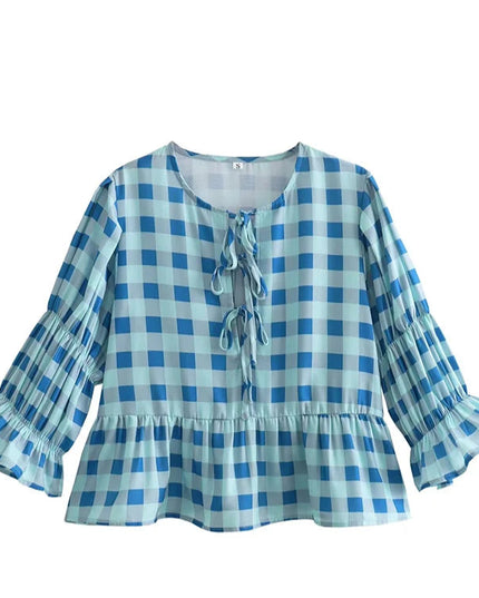 Casual Plaid Loose Blouse - VOLDRI