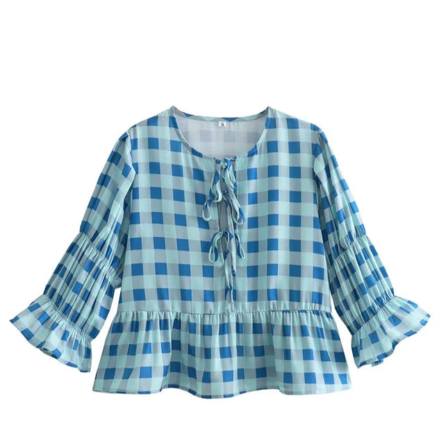 Casual Plaid Loose Blouse - VOLDRI