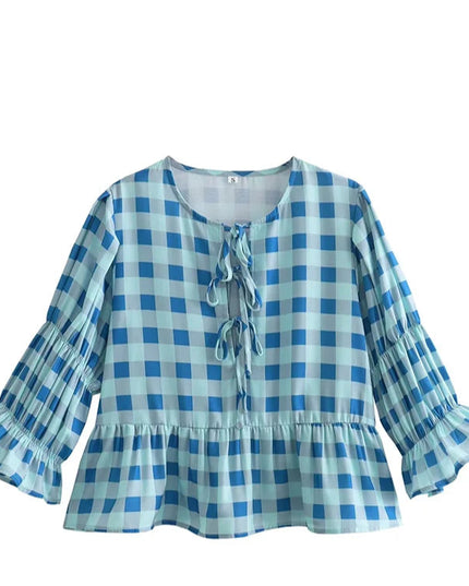 Casual Plaid Loose Blouse - VOLDRI