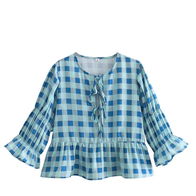 Casual Plaid Loose Blouse - VOLDRI