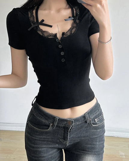 Halter Neck Lace T-Shirt