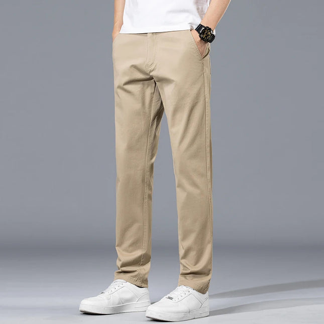 2026 Summer Clothing Smart Casual Men's Straight Cotton Stretch Pants Classic Letter Patches Lightweight mid-rise trousers -   | Stylish & Elegant Fashion by Voldri