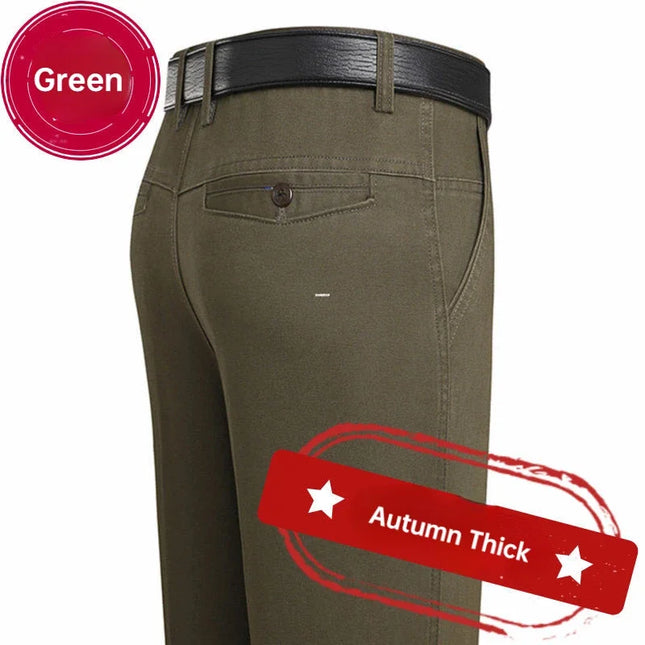 Men's Office Business 100% Cotton Pants Summer Thin & Autumn Thick High Waist Straight Loose Solid Bland Suit Slacks KOACUS -   | Stylish & Elegant Fashion by Voldri