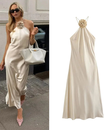 Off Shoulder Satin Long Dress