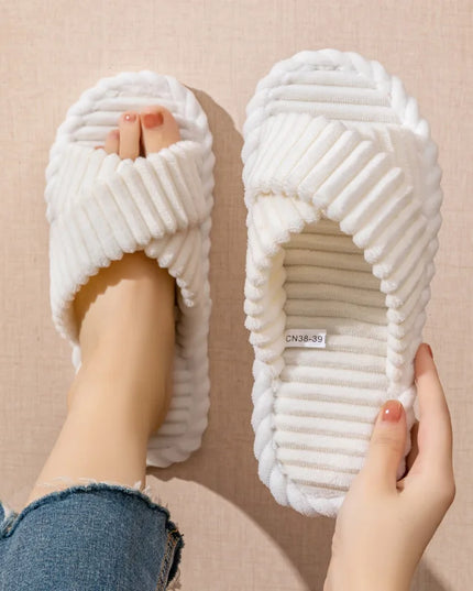 Corduroy Cross Plush Slippers