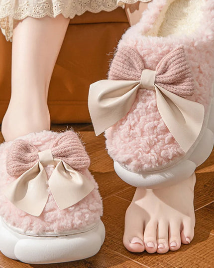 Fur Bow Plush Slippers