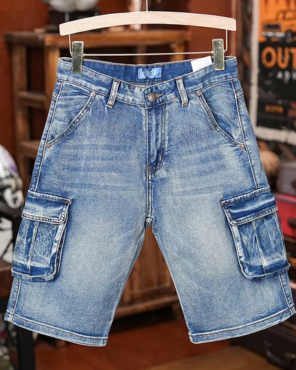 American Style Workwear Denim Shorts Summer Elastic Outdoor Trendy Brand Multi-pocket Loose Shorts Y2k Street Knee-high Pants -   | Stylish & Elegant Fashion by Voldri