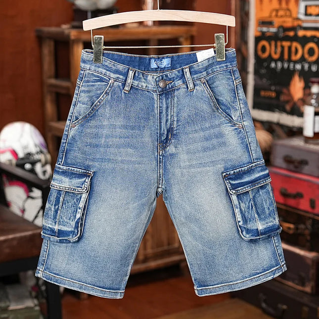 American Style Workwear Denim Shorts Summer Elastic Outdoor Trendy Brand Multi-pocket Loose Shorts Y2k Street Knee-high Pants -   | Stylish & Elegant Fashion by Voldri