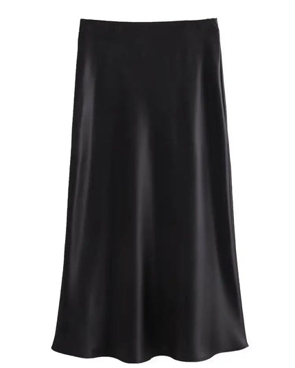 Satin Pleated Midi Skirt - VOLDRI