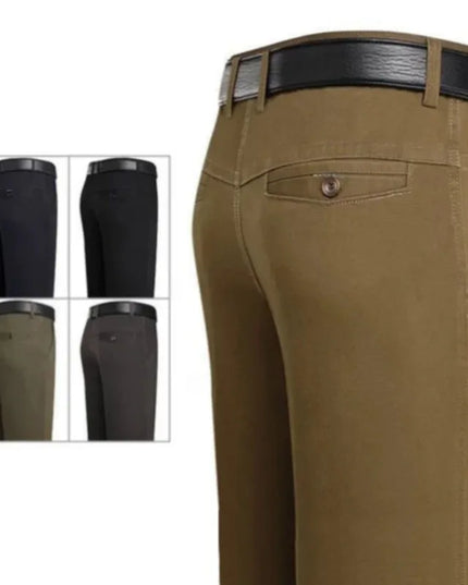Men's Office Business 100% Cotton Pants Summer Thin & Autumn Thick High Waist Straight Loose Solid Bland Suit Slacks KOACUS