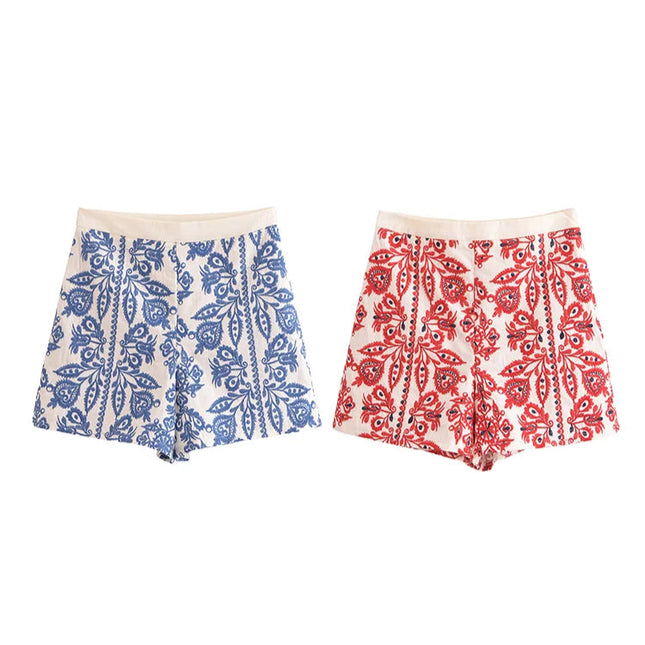 Vintage Casual Embroidery Shorts - VOLDRI