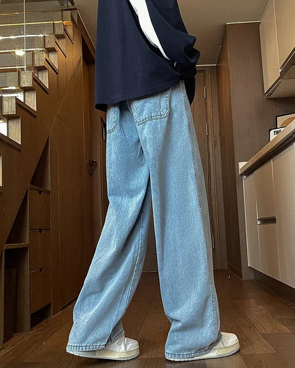 Men's Black Jeans, Classic Solid Color Loose Casual Pants, Fashionable and Versatile Baggy Straight Wide Leg Pants Gray Blue -   | Stylish & Elegant Fashion by Voldri