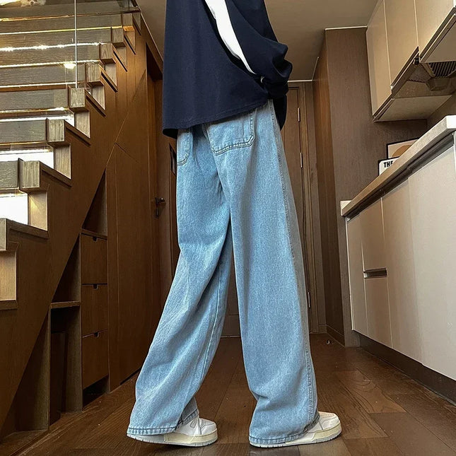 Men's Black Jeans, Classic Solid Color Loose Casual Pants, Fashionable and Versatile Baggy Straight Wide Leg Pants Gray Blue -   | Stylish & Elegant Fashion by Voldri