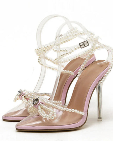 White String Bead High Heels - VOLDRI