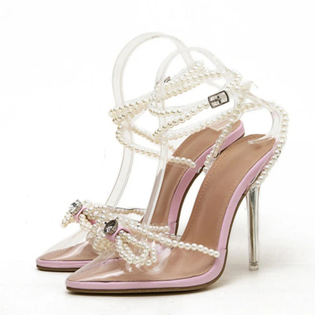 White String Bead High Heels - VOLDRI