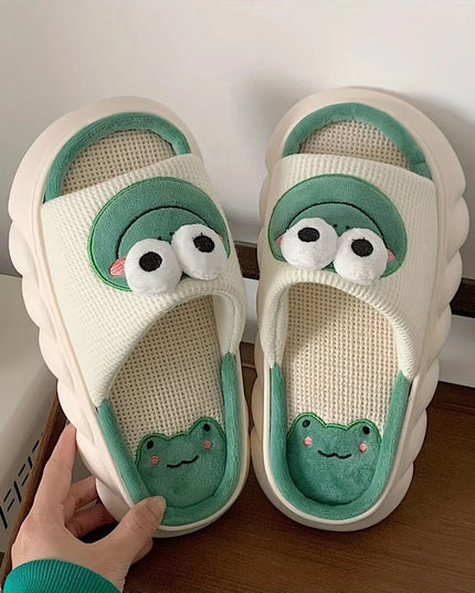 Cartoon Frog Linen Slippers