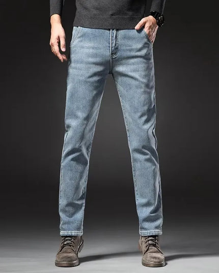 Winter Fleecy Thickened Warm Jeans Vintage Brand Classic Retro Youth Fashion Men Fit Straight Leg Casual Stretch Denim Pants -   | Stylish & Elegant Fashion by Voldri