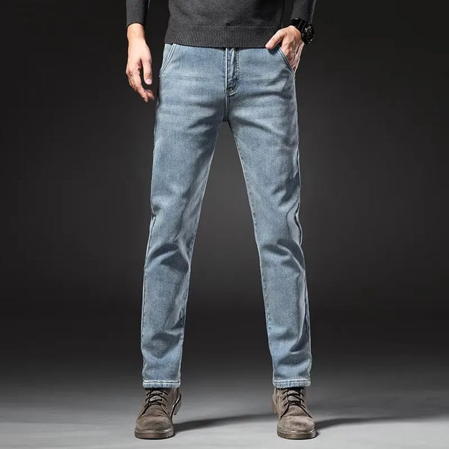 Winter Fleecy Thickened Warm Jeans Vintage Brand Classic Retro Youth Fashion Men Fit Straight Leg Casual Stretch Denim Pants -   | Stylish & Elegant Fashion by Voldri