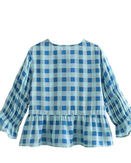 Casual Plaid Loose Blouse - VOLDRI