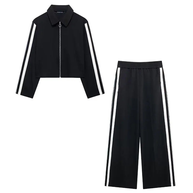 Lapel Cropped Jackets+ Pants Set