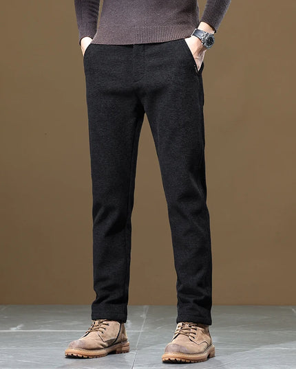 Autumn and Winter New Chenille Fabric Men's Thick Business Casual Pants Fashion Loose Straight Trousers Black Gray Camel -   | Stylish & Elegant Fashion by Voldri