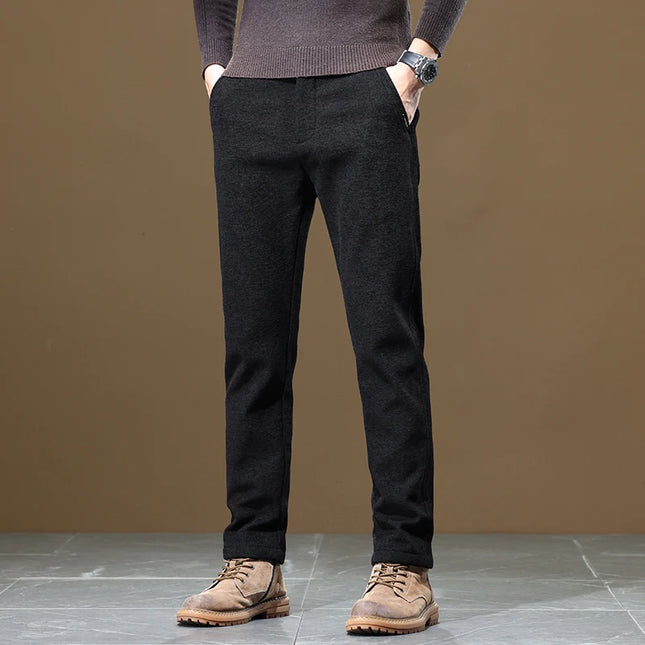 Autumn and Winter New Chenille Fabric Men's Thick Business Casual Pants Fashion Loose Straight Trousers Black Gray Camel -   | Stylish & Elegant Fashion by Voldri