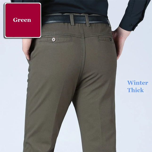 New Arrival Men's 100% Cotton Summer Autumn Casual Pants Fashion Solid Black Khaki Gentle Thicken Trousers Brand Smart Suit Pant -   | Stylish & Elegant Fashion by Voldri
