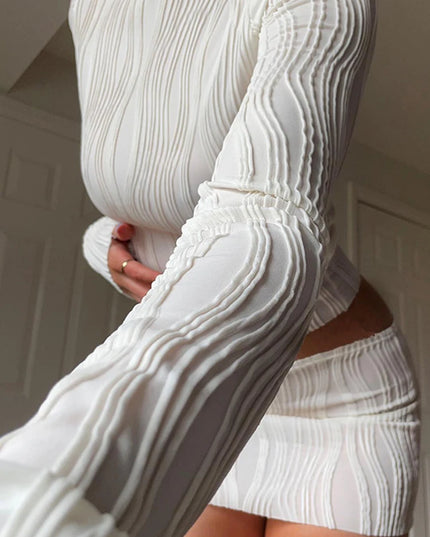 Ruched Long Sleeve White Top - VOLDRI