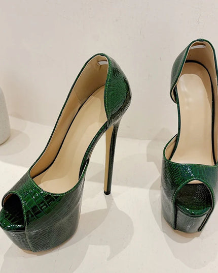 Green Snake Print Leather Platform Shoes - VOLDRI