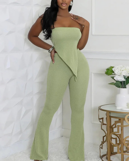 Irregular Strapless Tops +High Waist Pants - VOLDRI