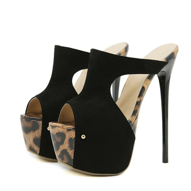 Leopard Print Peep Toe Extreme High Heels - VOLDRI