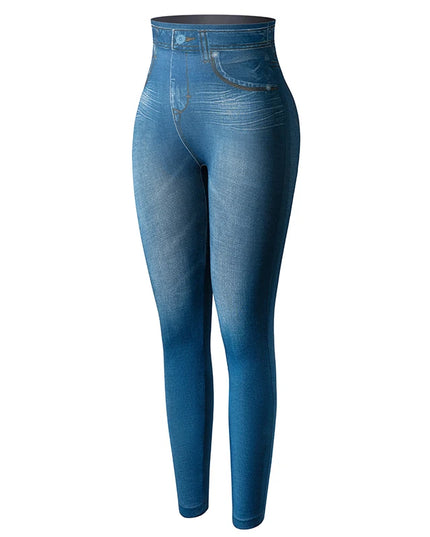 High Waist Faux Denim Leggings - VOLDRI