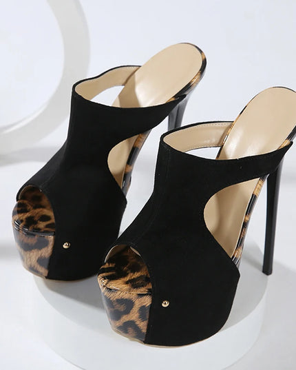 Leopard Print Peep Toe Extreme High Heels - VOLDRI