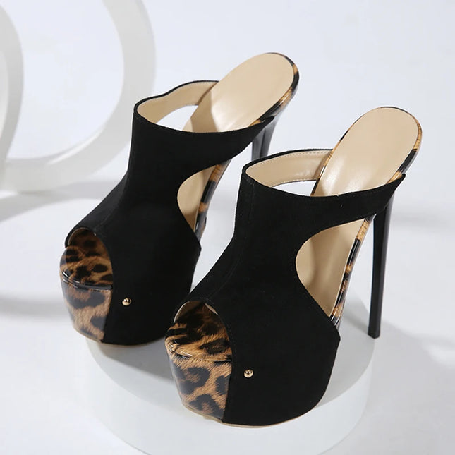 Leopard Print Peep Toe Extreme High Heels - VOLDRI