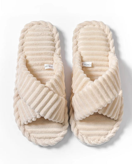 Corduroy Cross Plush Slippers