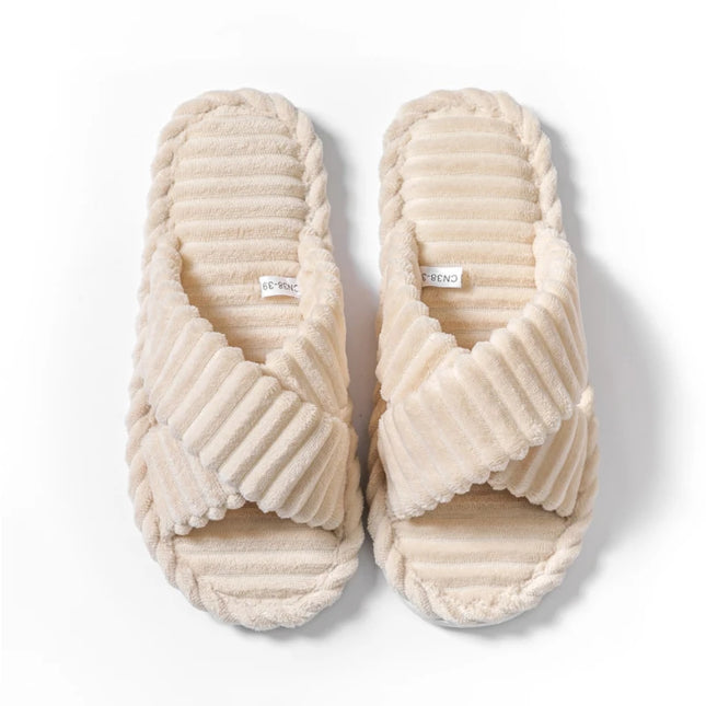 Corduroy Cross Plush Slippers