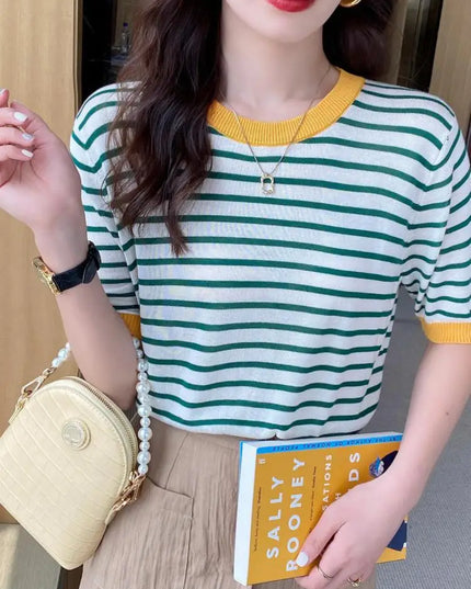 Stripe Knitted  Print T-Shirt