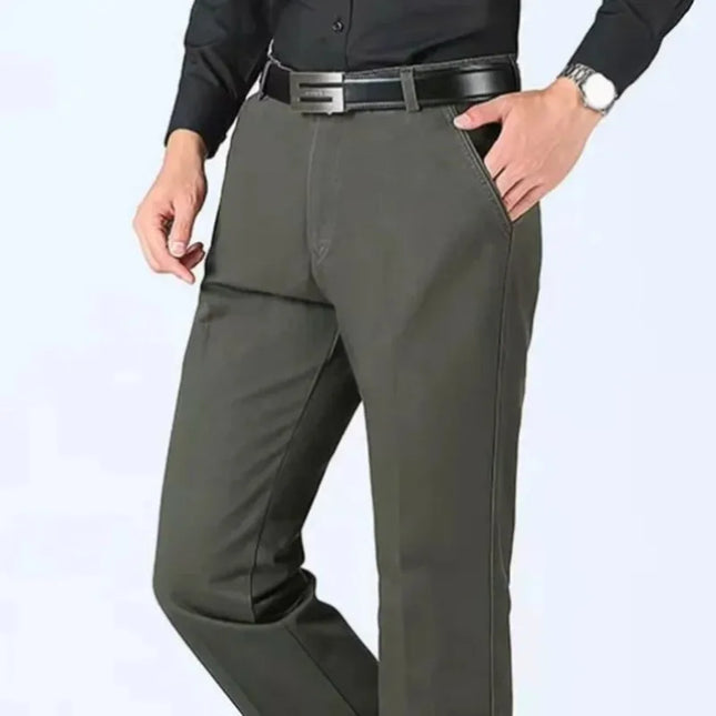 Summer Thin Autumn Thick Men's 100% Cotton Straight Suit Pants Loose Trousers Business Solid Khaki Casual Brand Clothes KOACUS -   | Stylish & Elegant Fashion by Voldri
