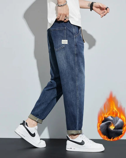 Voldri Men's Winter Fleece Jeans - Loose Fit & Straight Leg Design