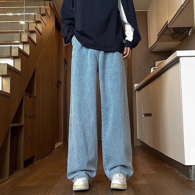 Men's Black Jeans, Classic Solid Color Loose Casual Pants, Fashionable and Versatile Baggy Straight Wide Leg Pants Gray Blue -   | Stylish & Elegant Fashion by Voldri
