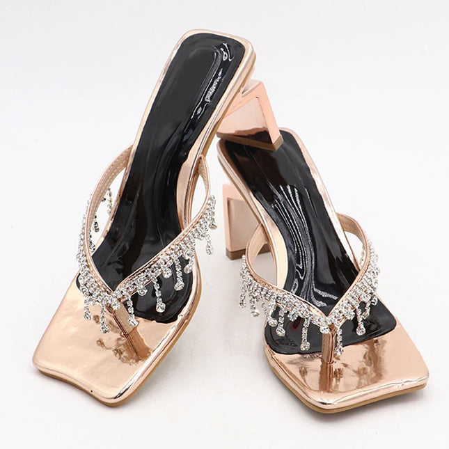 Crystal Fringe V-Strap Sandals - VOLDRI