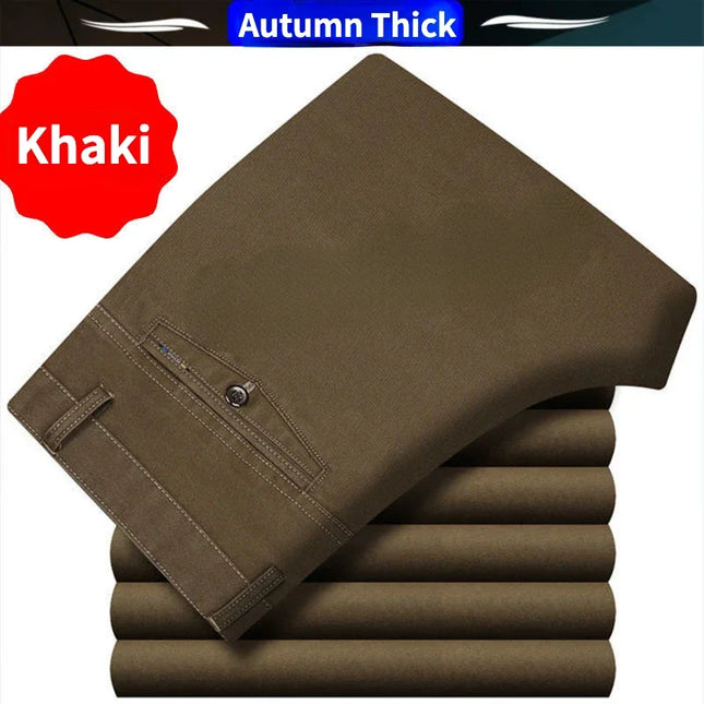 Men's Summer Thin Business Suit Pants Autumn Thick 100% Cotton Classic Casual Fashion Stretch Trousers Male Brand Clothes KOACUS -   | Stylish & Elegant Fashion by Voldri